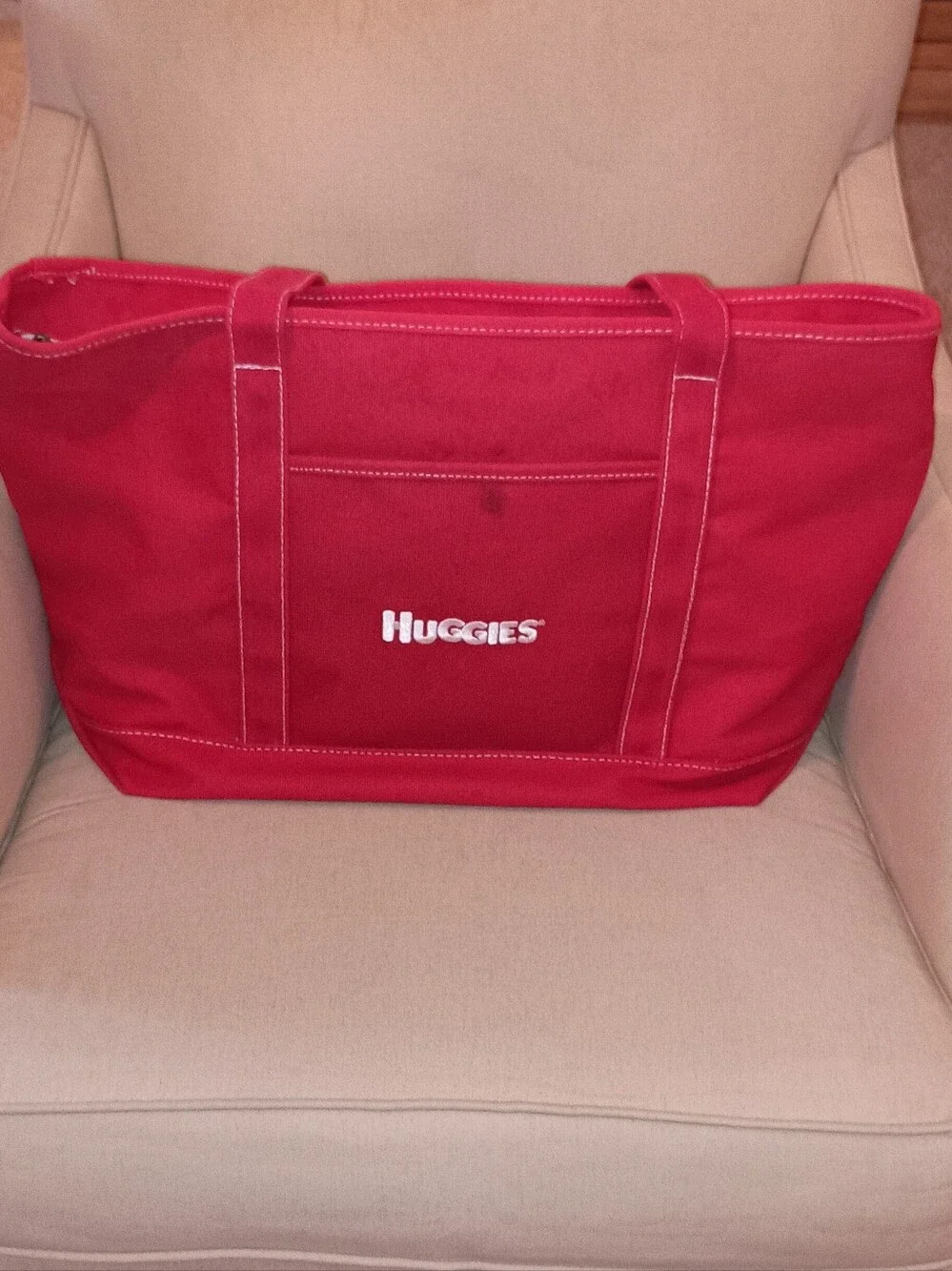 Super Unique Vintage Huggies Large Red Canvas Tote Bag